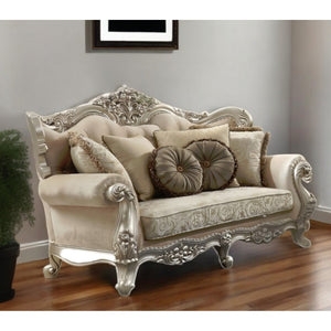 hms 88" Champagne Velvet Curved Floral Sofa And Toss Pillows