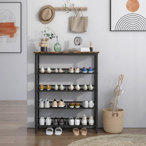 Industrial Shoe Rack, Adjustable Country Style 5-layer Shoe Rack Storage Rack, with 4 Mesh Shelves, Suitable for Entrance