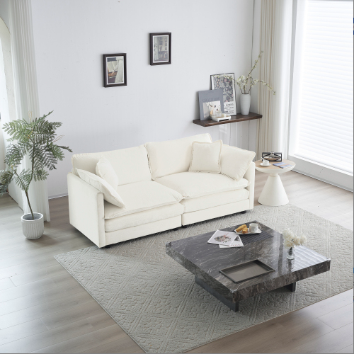 FCJ Modern White Chenille Fabric Loveseat Sofa Couch for Living Room Large Size 2-Seat Deep Seat 4 Pillows Upholstered Sponge