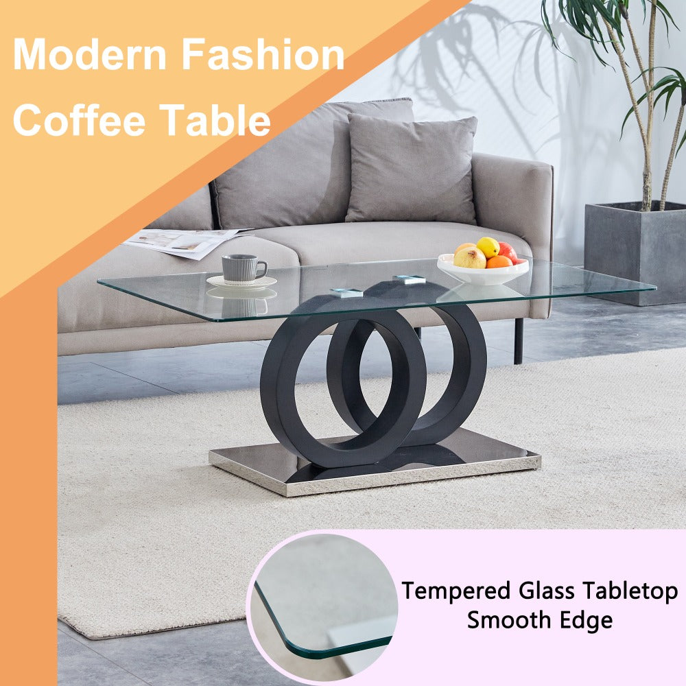 Modern Style Glass Top MDF Coffee Table with Black Base, Suitable for Living Rooms and Lounge Areas