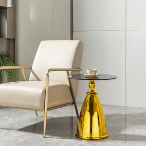 Modern Glass Sofa Side Table Beside Corner Table Living Room Balcony Gold Metal Round Coffee Table