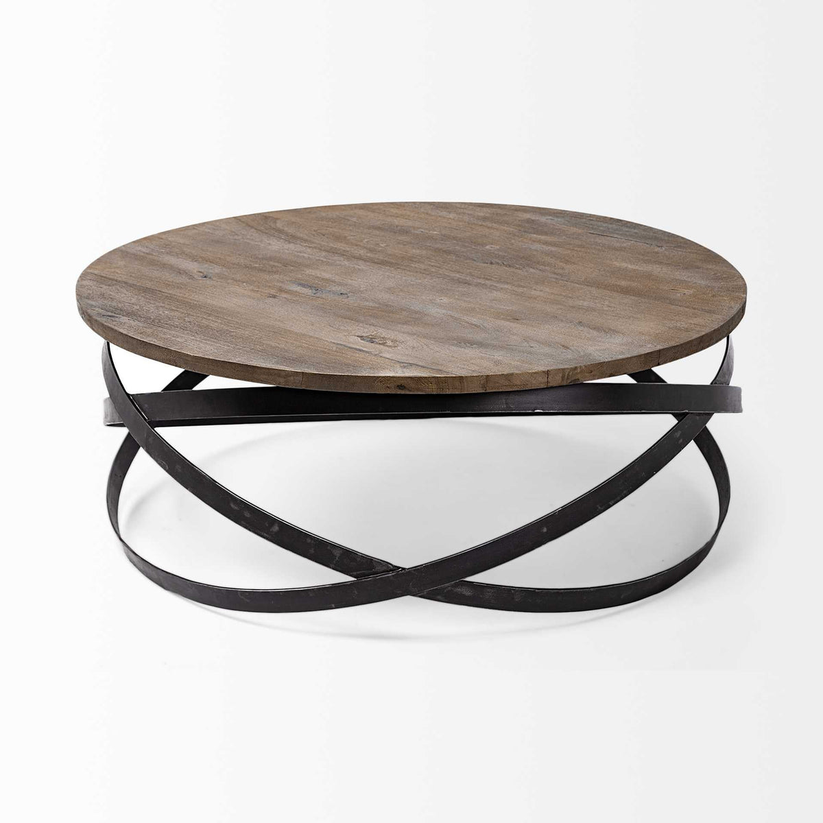 Solid Wood and Metal Round Coffee Table HMS 41 in Brown and Black-Durable and Stylish