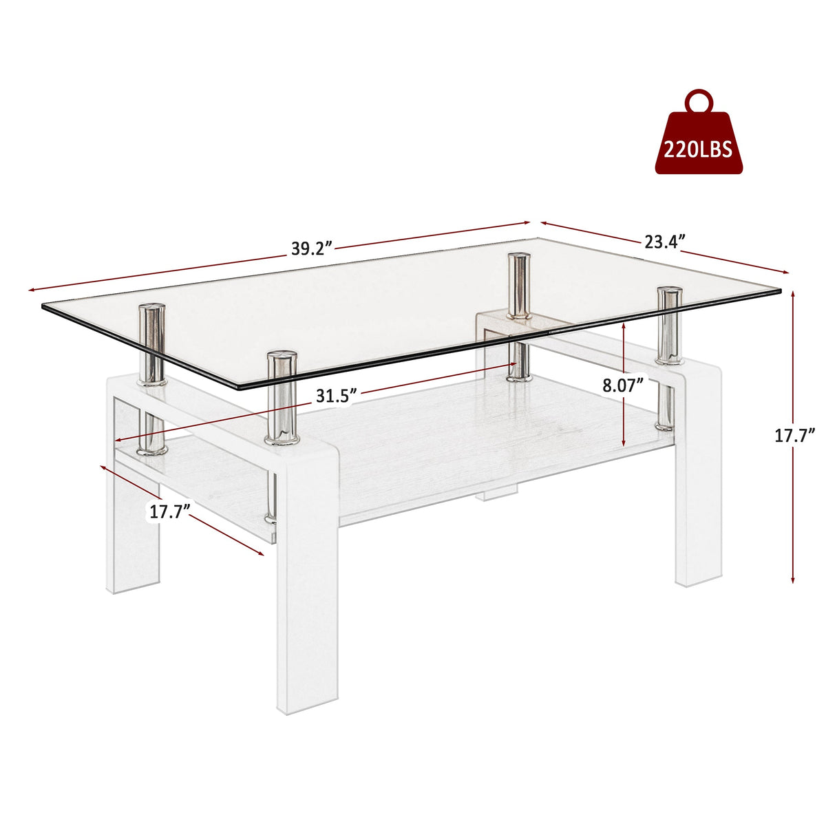 Two Layer Rectangular Modern Coffee Table with Storage Coffee Table for Living Room