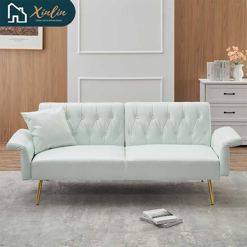 Free Shipping USA Warehouse Modern 67.71 Inch Faux Leather Sofa Bed with Adjustable Armrests Living Room Dining Bedroom Made PVC