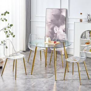 A Glass Tabletop with a Diameter of 40 Inches and a Modern Minimalist Circular Dining Table