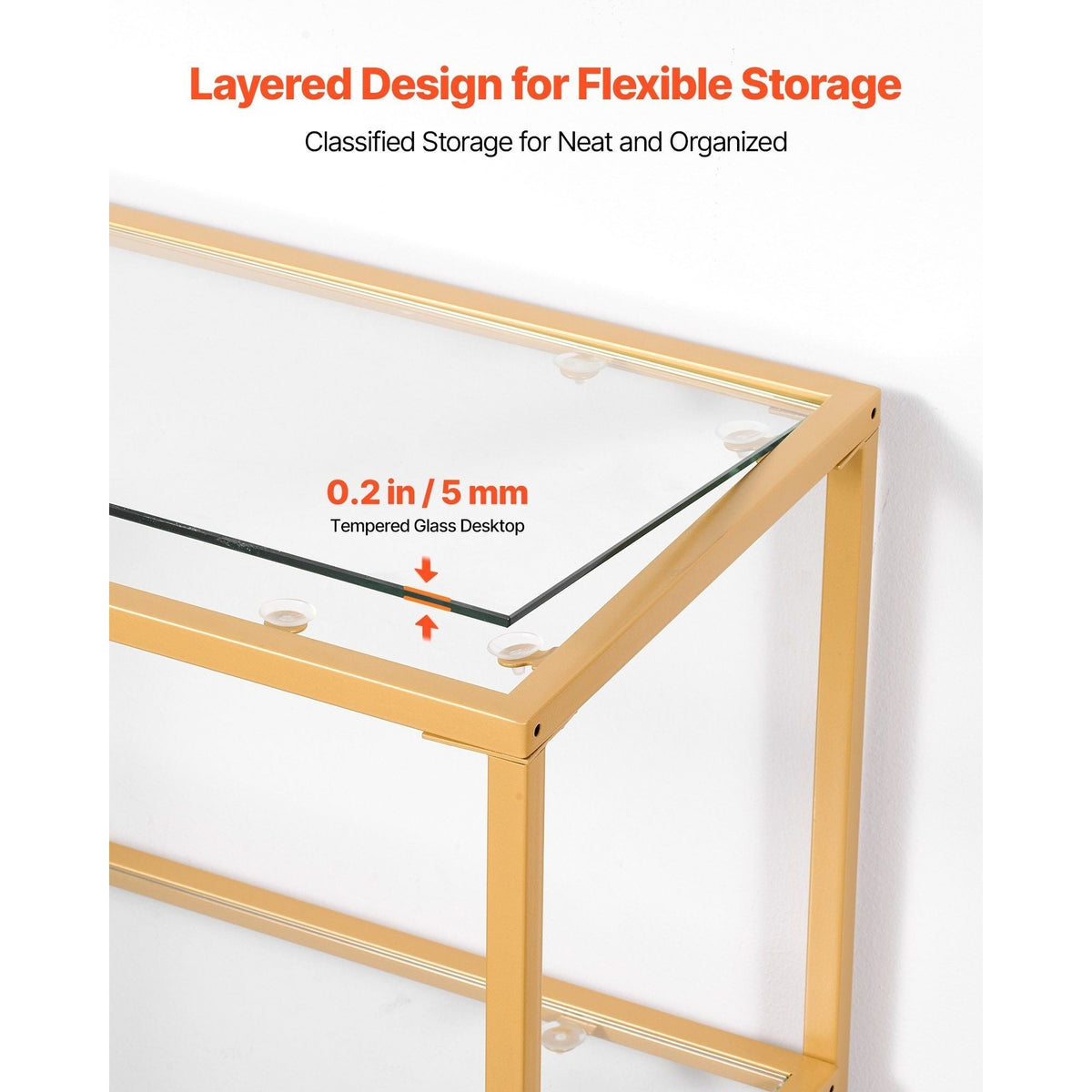 Modern 3-Tier Glass Console Table Golden Iron Legs Anti-Tip Device Rectangular Tempered Glass Top for Living Room Entryway Foyer