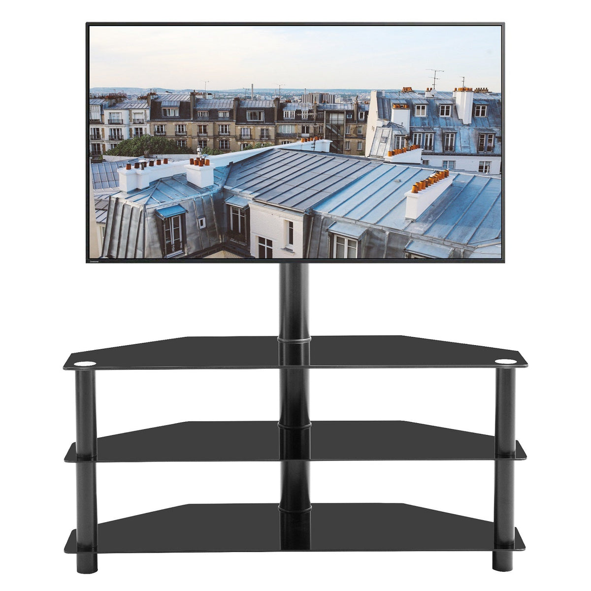 Black Multi-function TV Stand Height Adjustable Bracket Swivel 3-Tier for Living Room Furniture