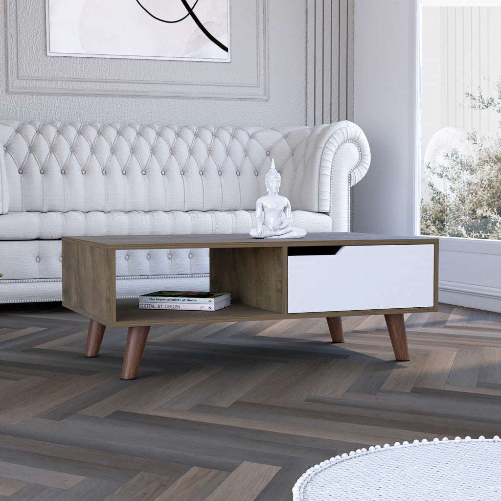 HMS 40\" Natural Dark Brown White Wood Rectangular Coffee Table with Shelf Multiple Color Options
