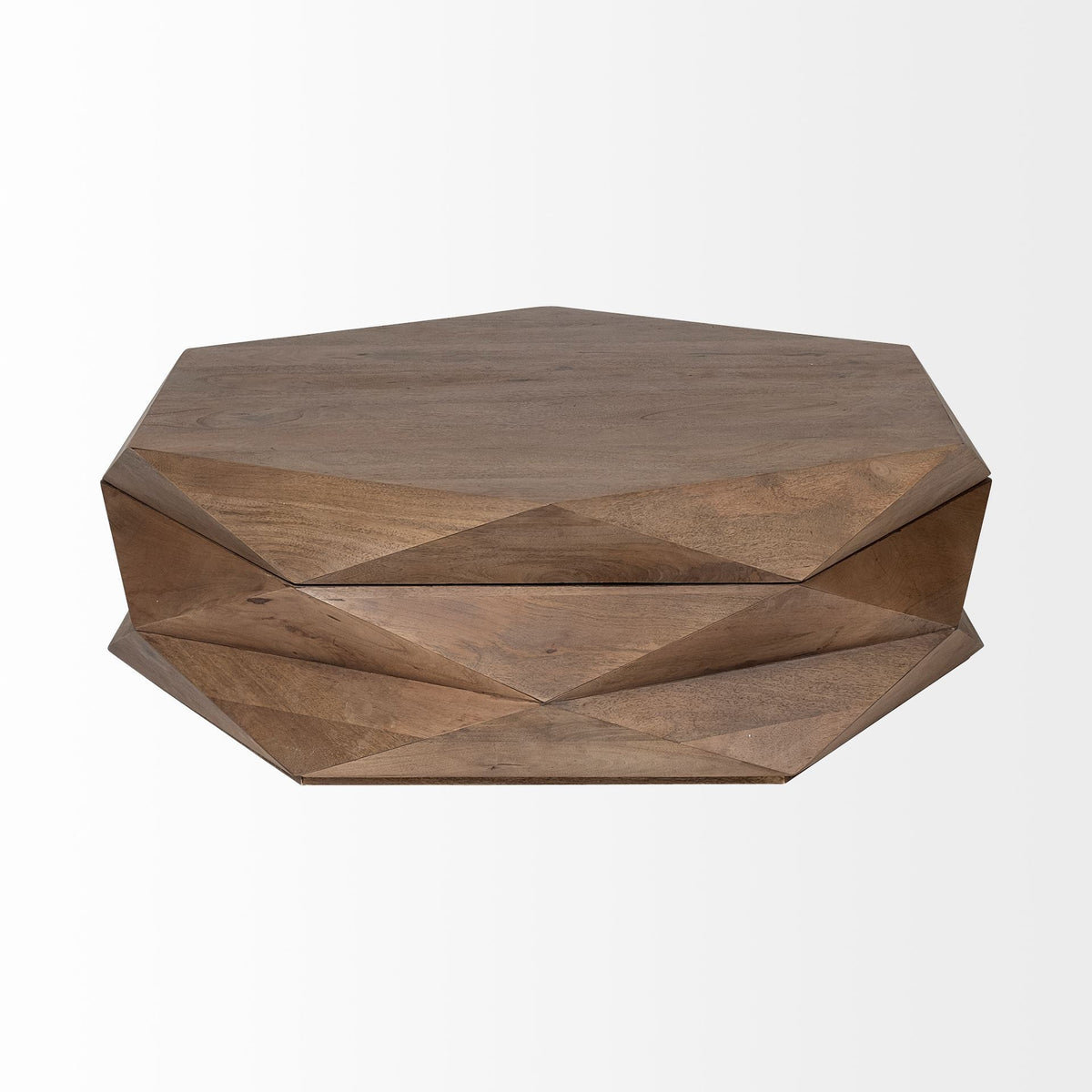 HMS 48\" Brown Wood Hexagon Coffee Table Minimalist Design Living Room Furniture with Oak Metal Marble for Home Office Use