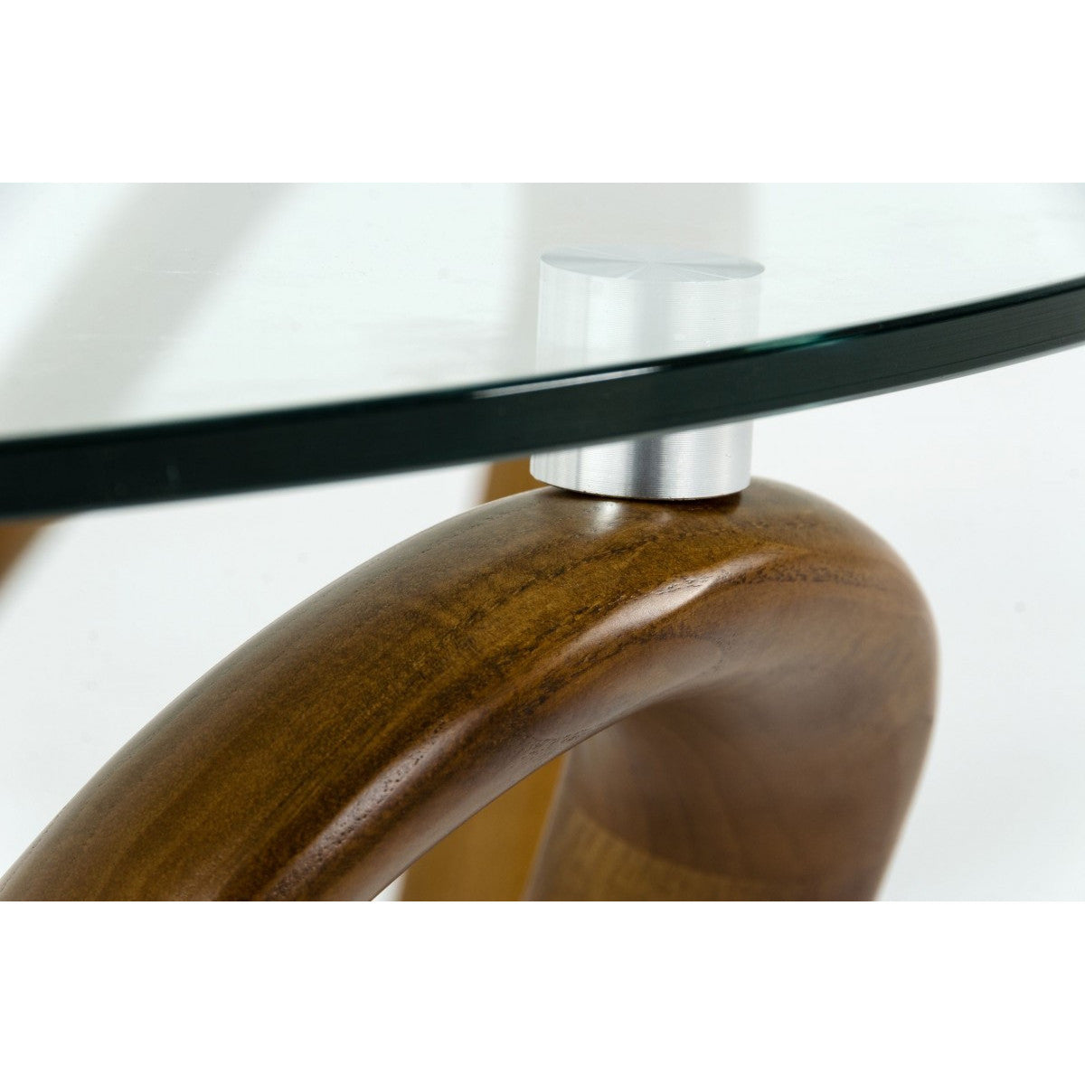 HMS 45 Clear and Brown Glass Round Abstract Solid Wood Coffee Table