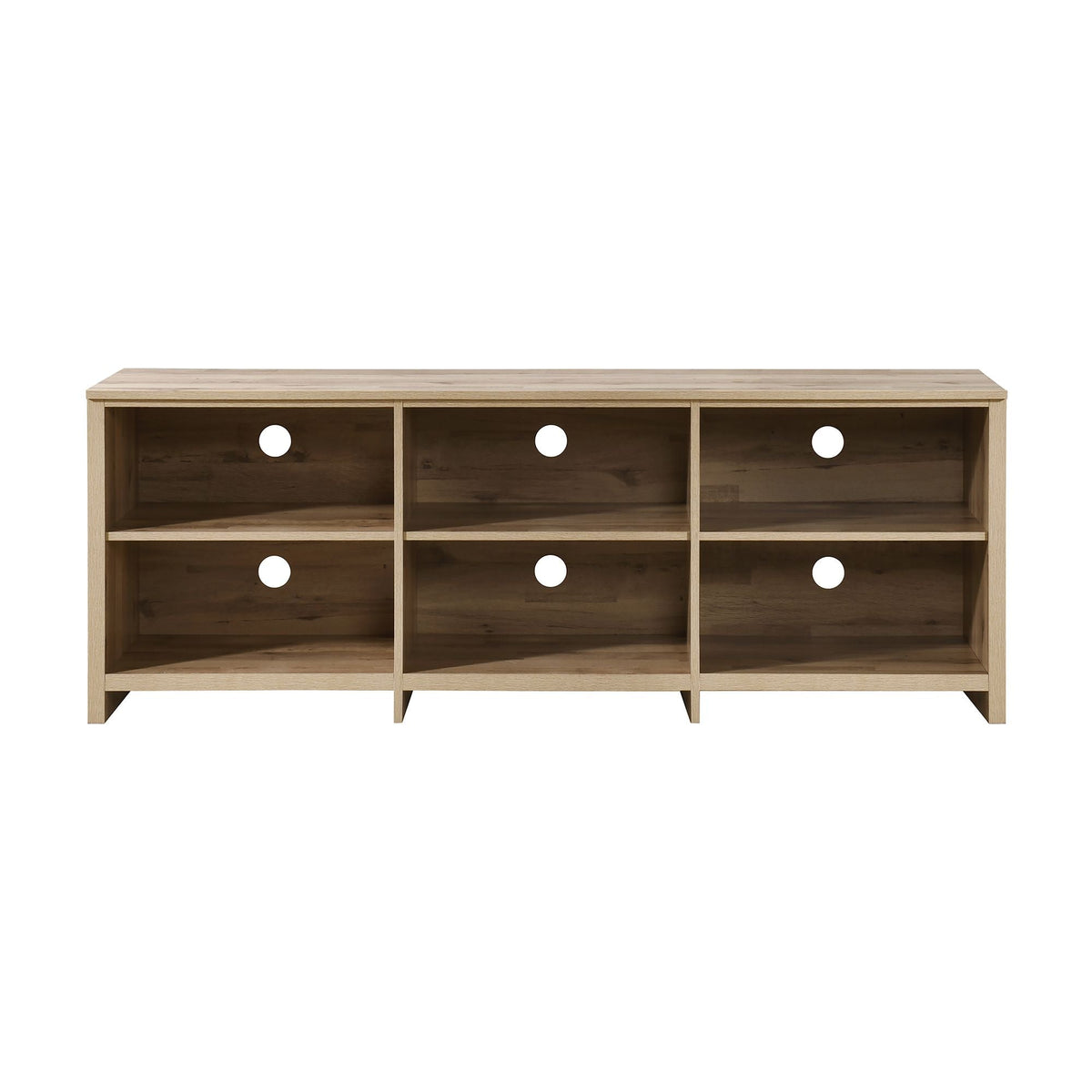 65-Inch Black Oak Wood TV Stand with 6 Storage Shelves