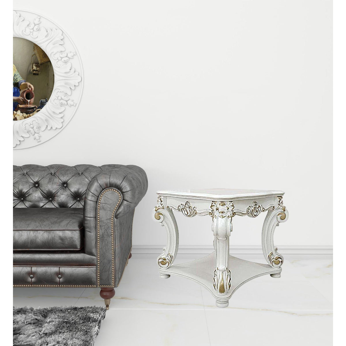 26\" Antique Pearl HMS Manufactured Wood Square End Table Console Tables Product