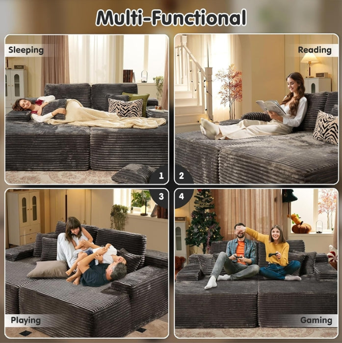 Oversized Vacuum Compressed Boneless Sofa Modern Modular Corduroy Double Chaise Sleeper Sofa Couch