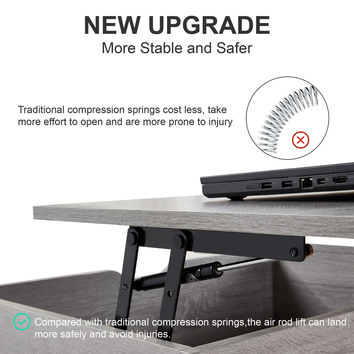 39\" Grey Lift Top Wood Coffee Table with Hidden Compartment and Storage Shelf for Living or Reception Room