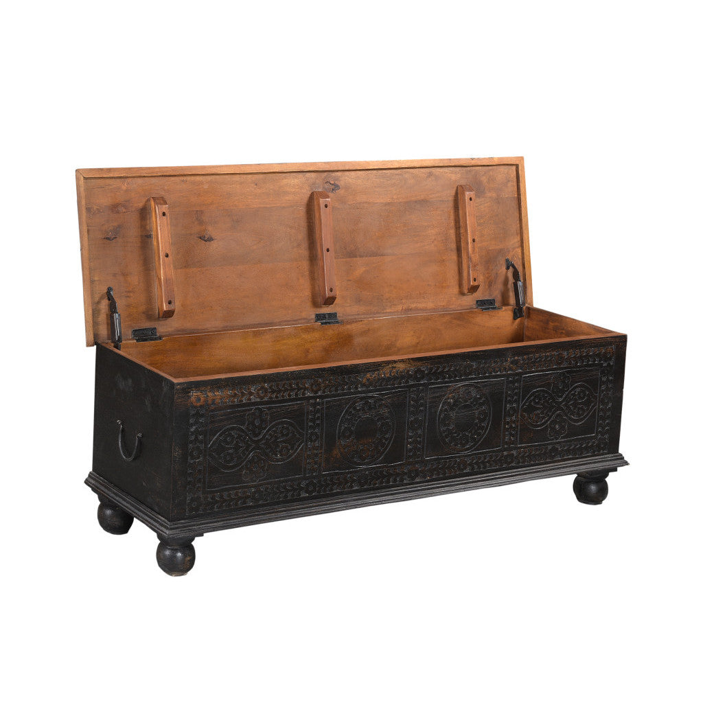 54\" HMS Black Solid Wood Distressed Lift Top Coffee Table