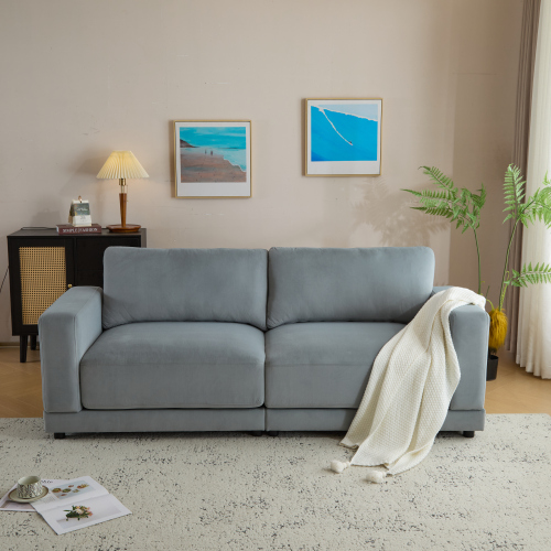 81" Navy Blue Modern Square Arm Loveseat Set with Soft Velvet Upholstery Deep Cushions Sturdy Legs for Living Room Bedroom