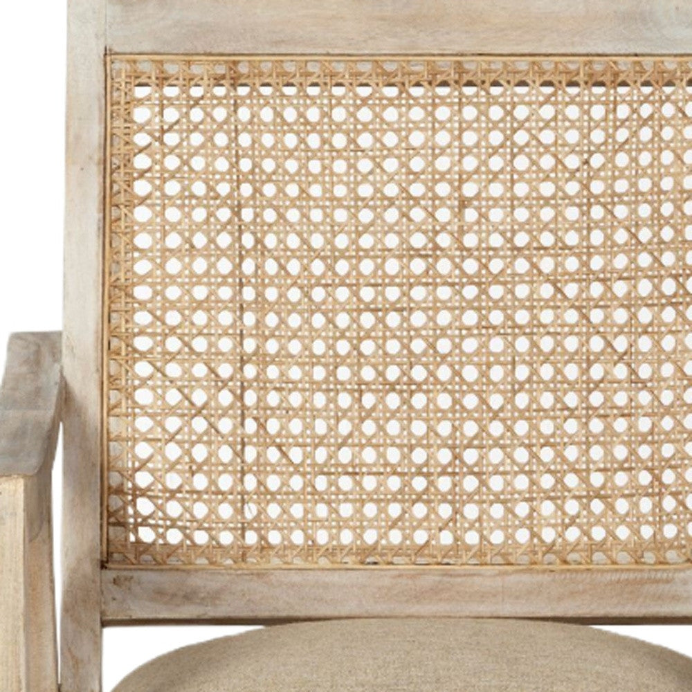 HMS 28\" Cream and Natural Fabric Distressed Arm Chair for Living Room