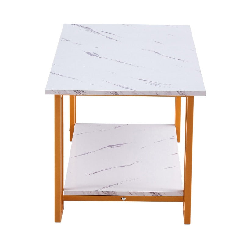 D&N Coffee Table, 2 Layers 1.5cm Thick Marble MDF Rectangle 39.37" L Tabletop Iron Coffee Table , Dining Room