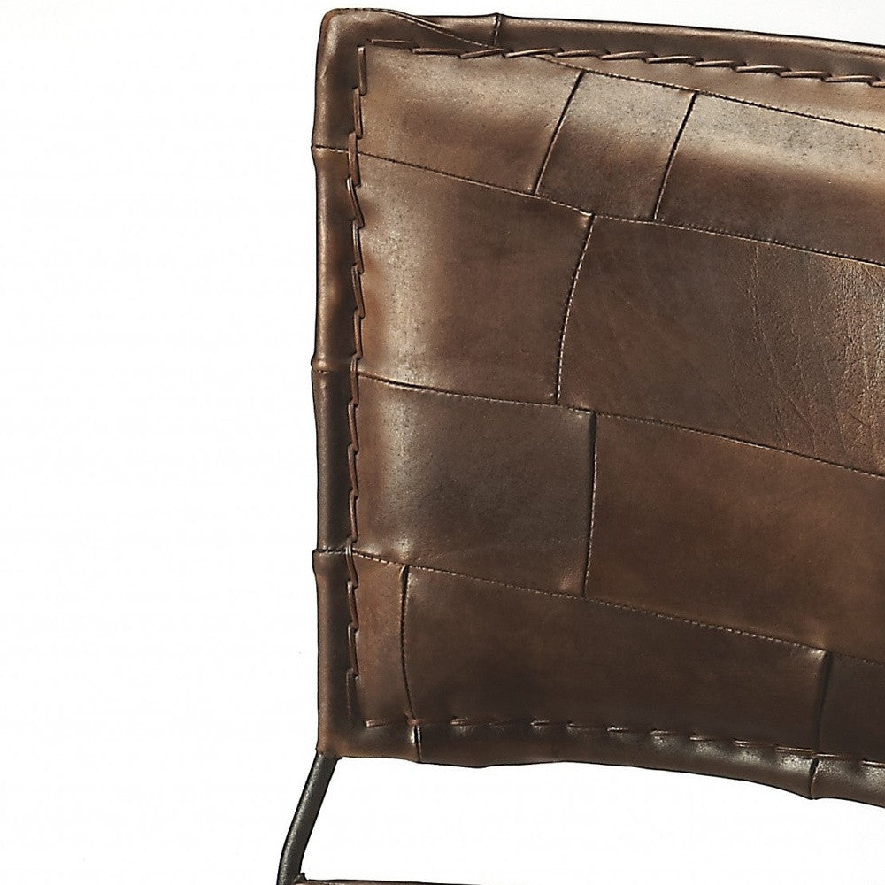 16\" HMS Brown Faux Leather Patchwork Side Chair for Living Room
