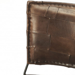 16\" HMS Brown Faux Leather Patchwork Side Chair for Living Room