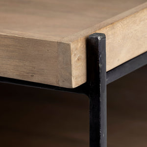 HMS 46\" Coffee Table with Natural and Black Solid Wood and Metal Featuring a Shelf