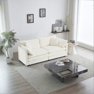 FCJ Modern White Chenille Fabric Loveseat Sofa Couch for Living Room Large Size 2-Seat Deep Seat 4 Pillows Upholstered Sponge