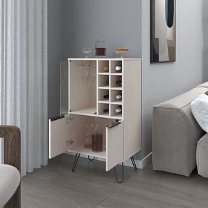 Sleek Gassville Bar Cabinet for Living Room with Wine Glass Rack Bottle Storage Glass Door