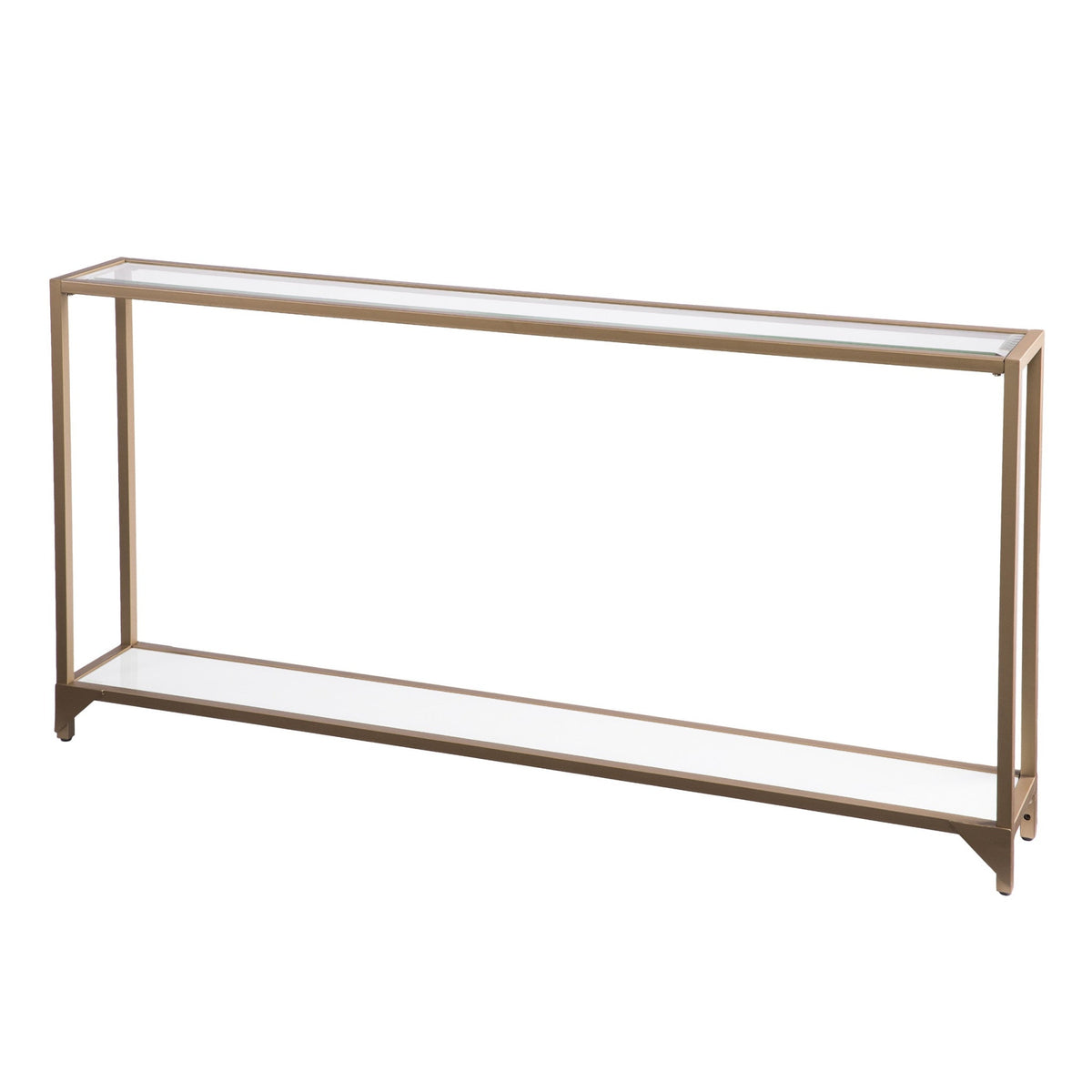 HMS 56\" Clear and Gold Glass Mirrored Frame Console Table with Shelves Elegant Home Décor Console Tables