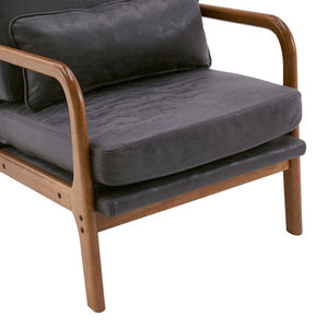 High Back Solid Wood Armrest & Backrest Indoor Leisure Chair Iron Frame with Bronzing Cloth Dark Grey for Living Room