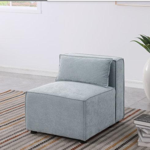 Simple and Grand 3-Seater Modular Sofa in Grayish Blue Chenille Fabric Soft Seat Back Knock FCJ Version