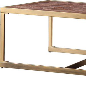 HMS 51 Rectangular Coffee Table with Brass & Retro Brown Leather Stylish Vintage Design
