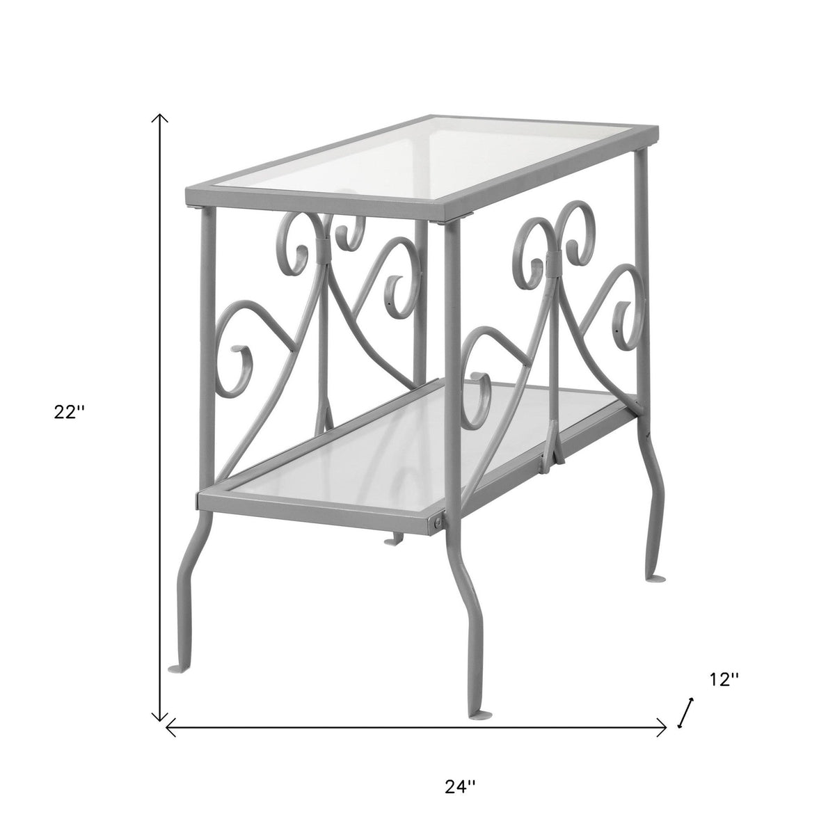 Homeroots 22" Silver And Clear Metal And Tempered Glass End Table With Shelf