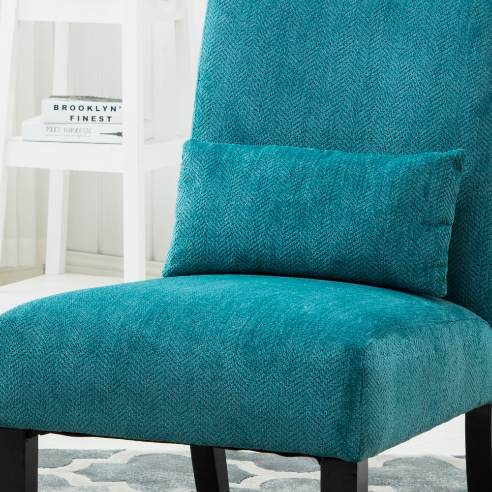 Pisano Contemporary Chenille Fabric Armless Accent Chair with Pillow, Teal Blue