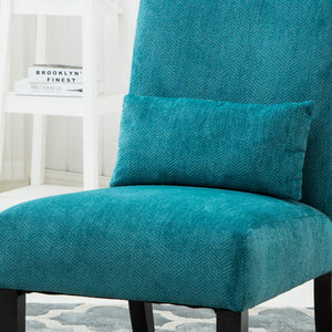 Pisano Contemporary Chenille Fabric Armless Accent Chair with Pillow, Teal Blue
