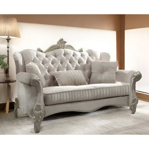 HMS 69 Ivory Chesterfield Loveseat with Toss Pillows 2-Seater Home Furniture for Living Room Apartment Washable Sponge Filled