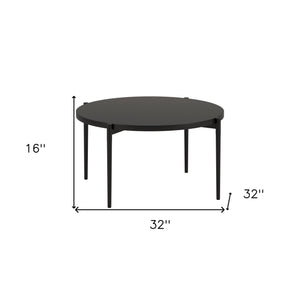 HMS 32\" Antique European Round Coffee Table Black Steel with Marble and Stone Finish for Living Room Furniture
