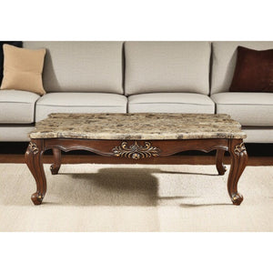 HMS 34\" Brown and Dark Brown Faux Marble Solid Wood Free Form Coffee Table