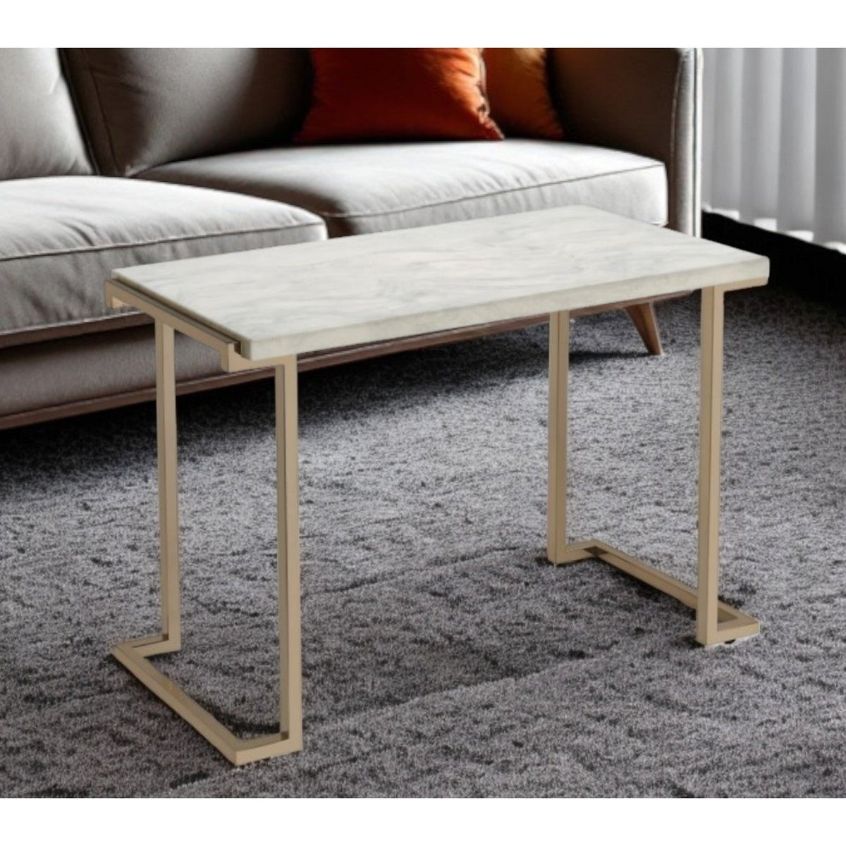 HMS 44\" White and Gold Faux Marble & Iron Sled Coffee Table