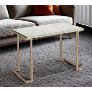 HMS 44\" White and Gold Faux Marble & Iron Sled Coffee Table