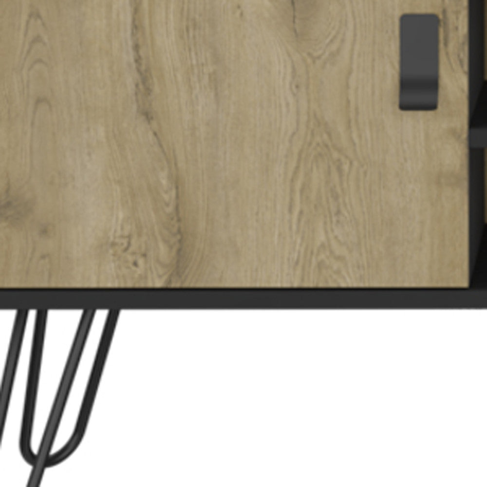 HMS 48\" Beige and Black TV Stand with Open and Enclosed Storage Cabinets