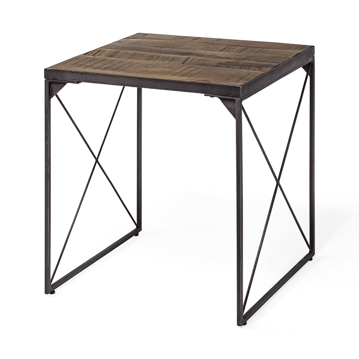 HMS 23 Inch Brown Solid Wood Square End Table Convertible Farmhouse Style Living Room or Entry Side Table