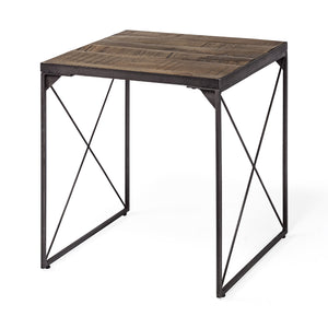 HMS 23 Inch Brown Solid Wood Square End Table Convertible Farmhouse Style Living Room or Entry Side Table