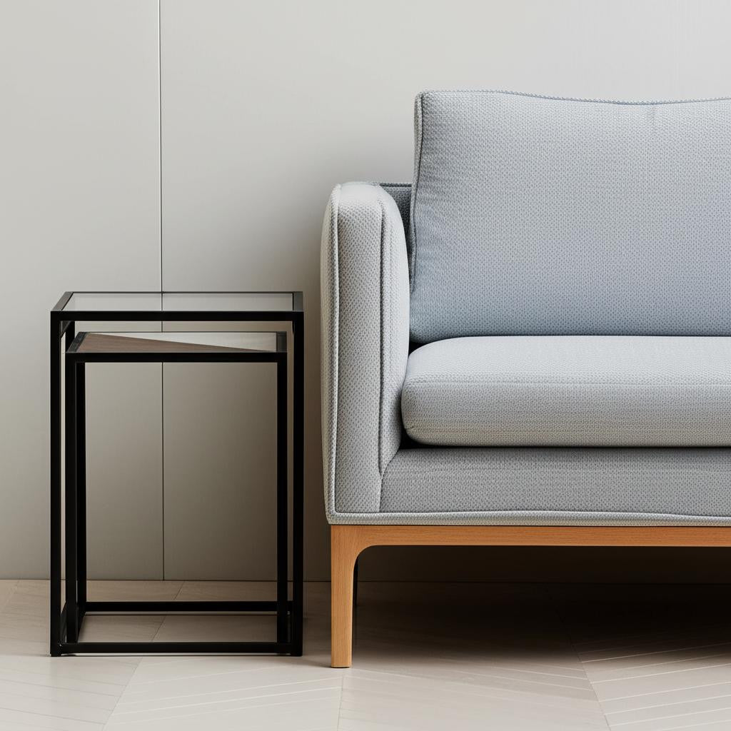 Set of Two Clear and Black Glass Nested Tables with Square Metal Frame HMS Coffee Tables