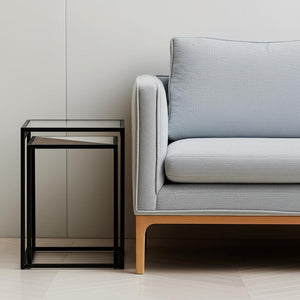 Set of Two Clear and Black Glass Nested Tables with Square Metal Frame HMS Coffee Tables
