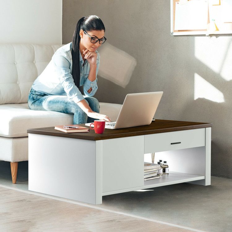 Modern Living Room Coffee Table with Front & Back Drawers & Compartments