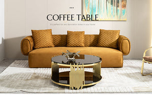 Hotel Luxury Round Shape Glass Top Coffee Table Round for Living Room Black and Gold Home Furniture Stainless Steel Tea Table