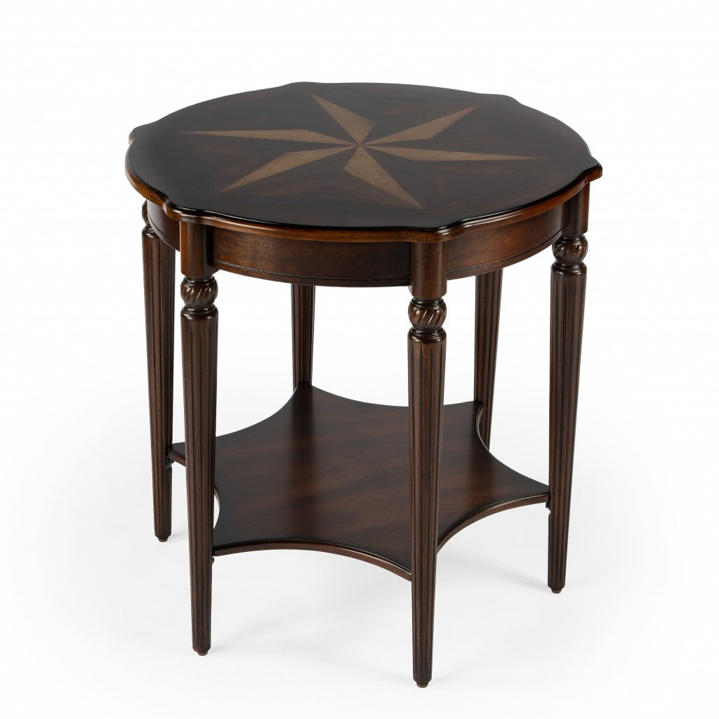 HMS 28\" Convertible Brown Wood Round Coffee Table Side Table for Living Room Home Furniture with Metal Shelf