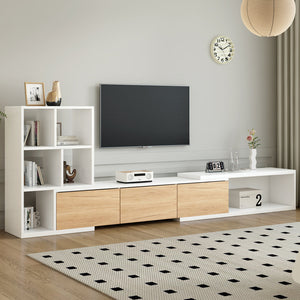 High Glossy Coffee Table with 2 Drawers, Practical Two Tone Center Table with Hidden Compartments, Rectangle Cocktail Table