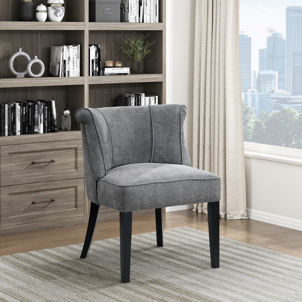 Foam Cushion Seat 1pc Accent Chair Curved Back Charcoal Fabric Upholstered Espresso Finish Legs