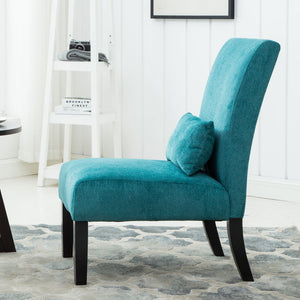 Pisano Contemporary Chenille Fabric Armless Accent Chair with Pillow, Teal Blue